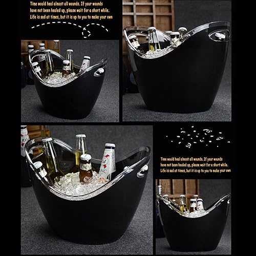 Miniatura 4 de Cubo de hielo acrílico negro de 8 litros de plástico para bebidas y fiestas, grado alimenticio, capacidad para 5 botellas de tamaño completo y hielo