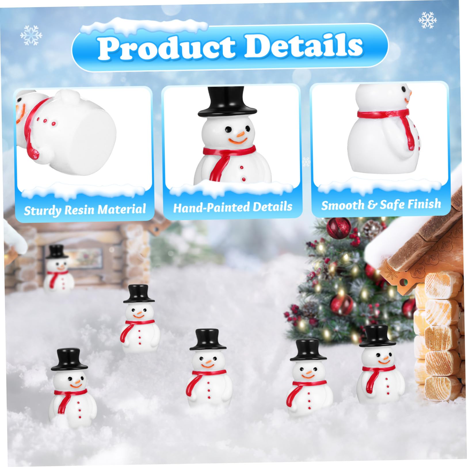 Miniatur Schneemann Figuren mit Schwarzem Hut aus Kunstharz 20 Stück Stabile und Leichte und Selbstgemacht Bastelzubehör Weihnachtsdeko für Desktop