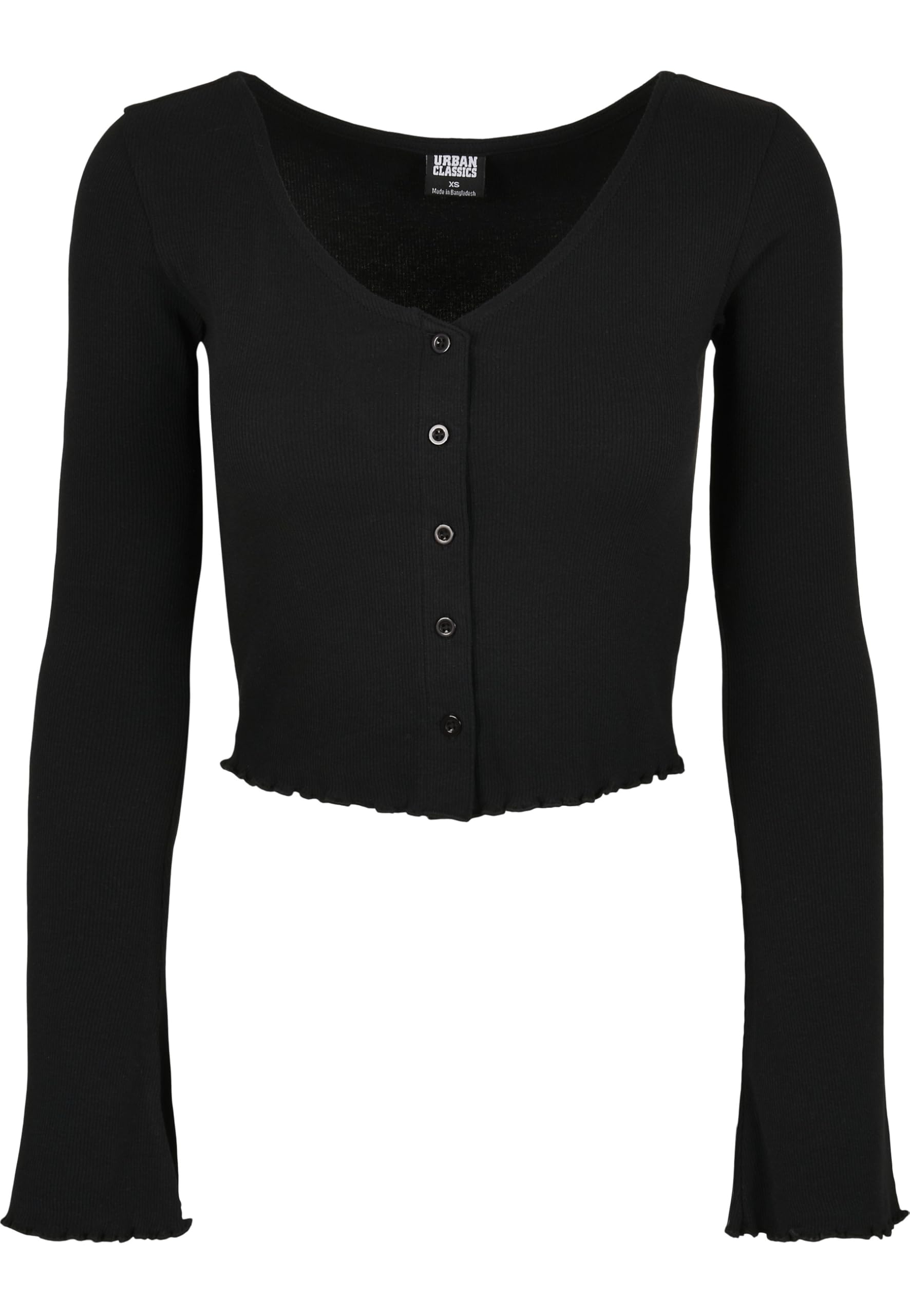 Urban Classics Women's Ladies Cropped Rib Cardigan Sweatshirt, Black, XL