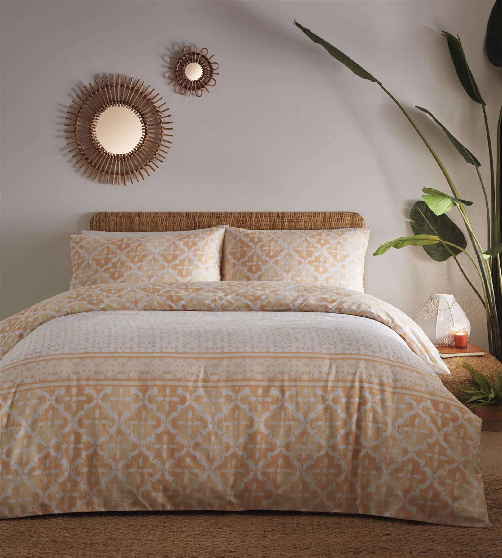 Simply Charlotte Medina Single Duvet Cover Set Geometric Bedding Bed Set Peach