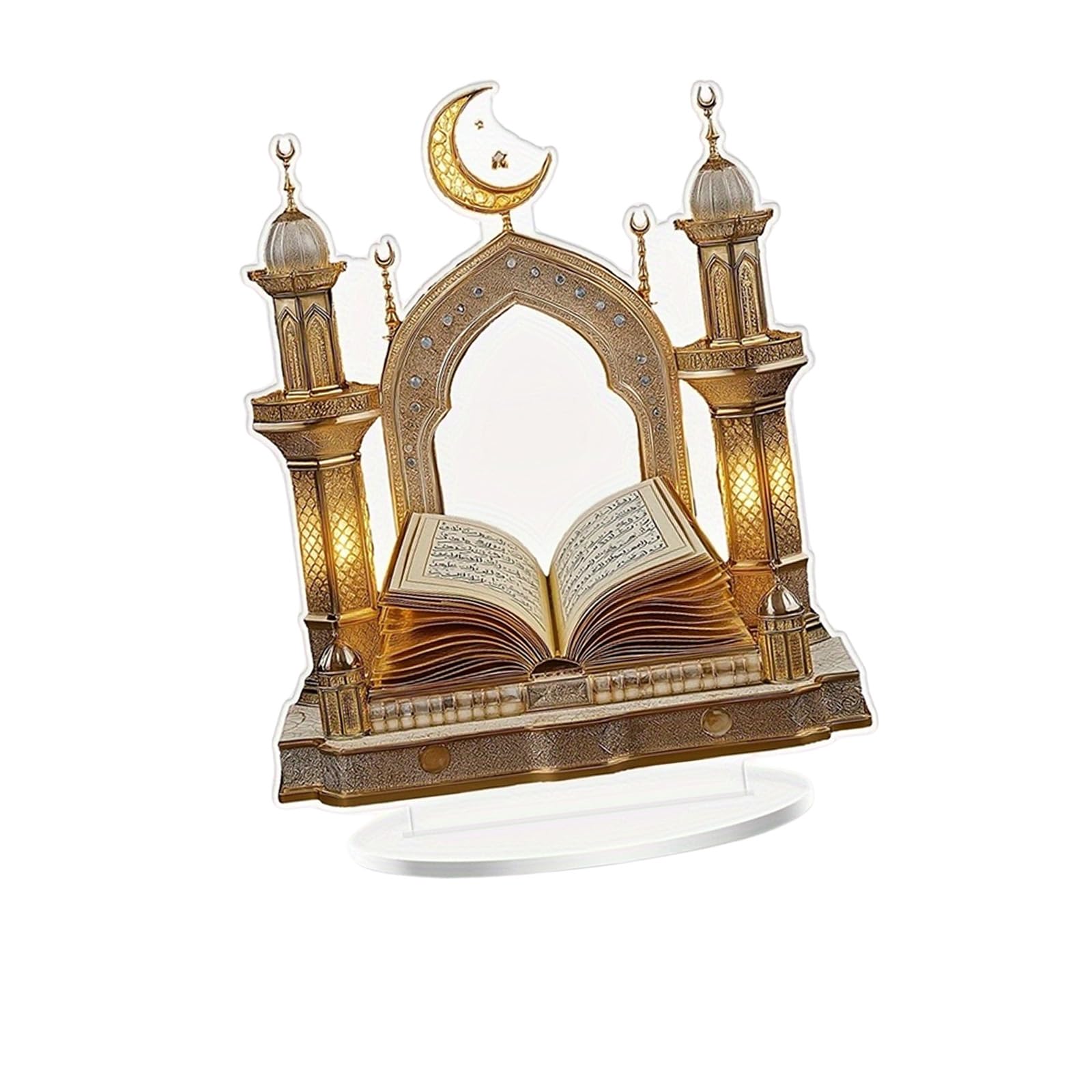 OOLA.DETAL 2D Acrylic Ramadans Table Decoration Islamics Eid Festive Moons Castles and Quran Ornament Table Sign