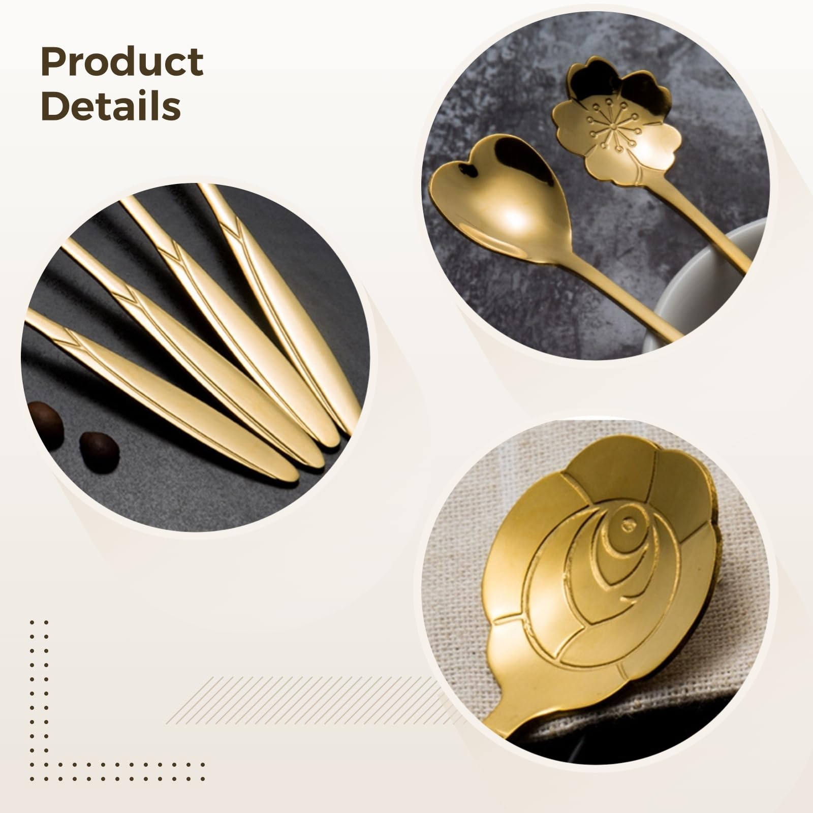 Lot de 80 cuillères à café en acier inoxydable plaqué or avec motif fleur de cerisier, quatre formes distinctes de tête de cuillère, manche court, parfait pour les desserts, le thé et les