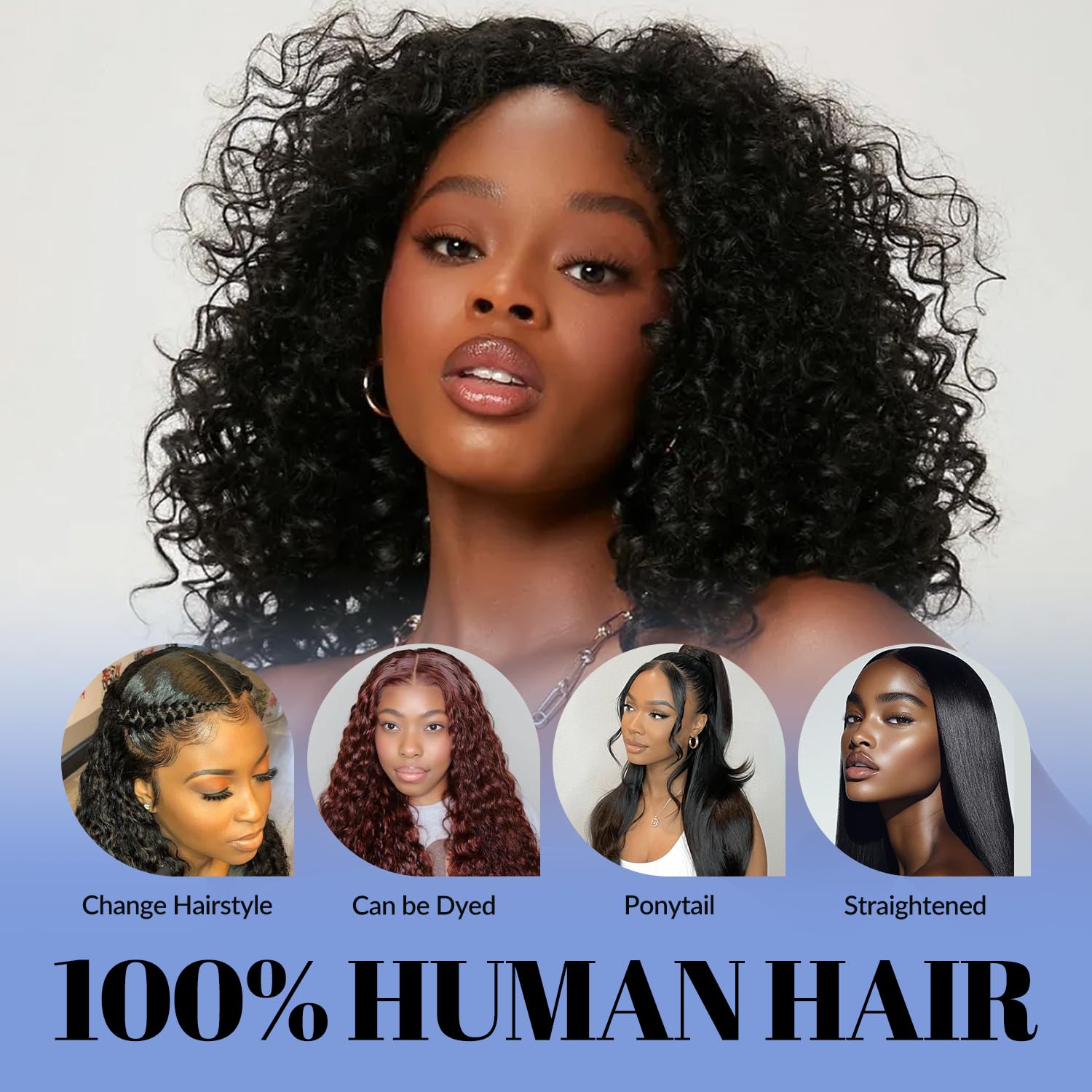 WORLDSTAR Naturwellen Perücke Echthaar,Lace Front Perücke Braun 120G