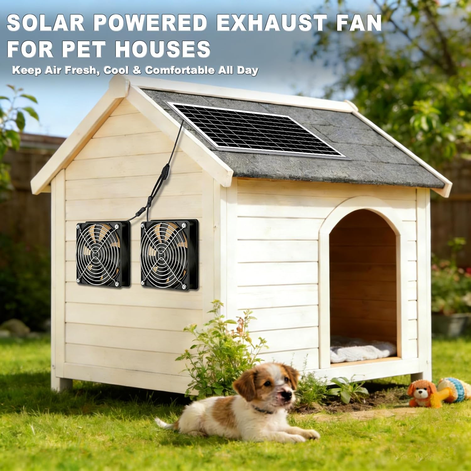 Solar Powered Exhaust Fan with Solar Panel, IP67 Waterproof Ventilation Fan for Greenhouse, Chicken Coop, Dog House, Storage Room