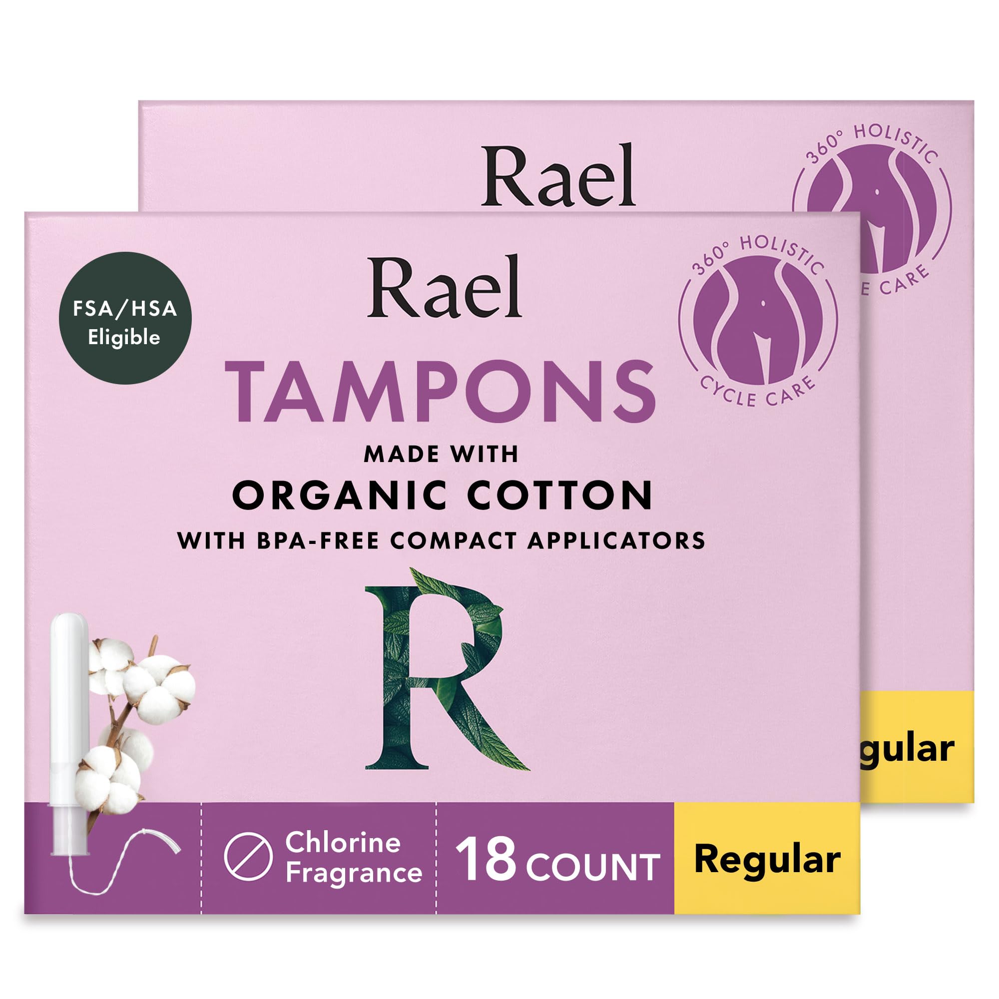 Rael Tampons, Compact Applicator - Made with Organic Cotton, Moderate Absorbency, BPA-Free, Chlorine Free, Leak Locker Technology (36 Count, Regular)