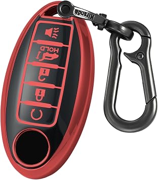 Kirsnda Key fob Cover Compatible with Nissan Altima Rogue Maxima Pathfinder Murano Armada ect Smart Remote Key Accessories,TPU Protection Key Case,5 Buttons Red