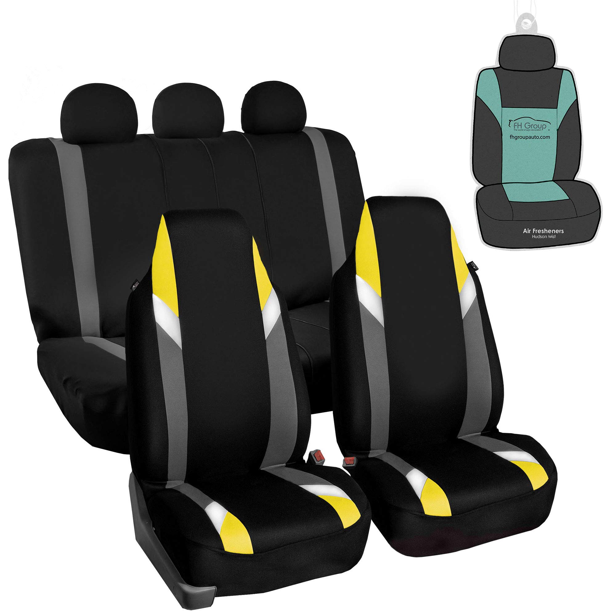 FH Group Supreme Modernistic Airbag Compatible Universal Fit Yellow Black Car Seat Covers Combo Car Seat Cover Design Split Bench Rear Car Seat Cover for SUV, Sedan Full 1-Piece Front Set Seat Cover