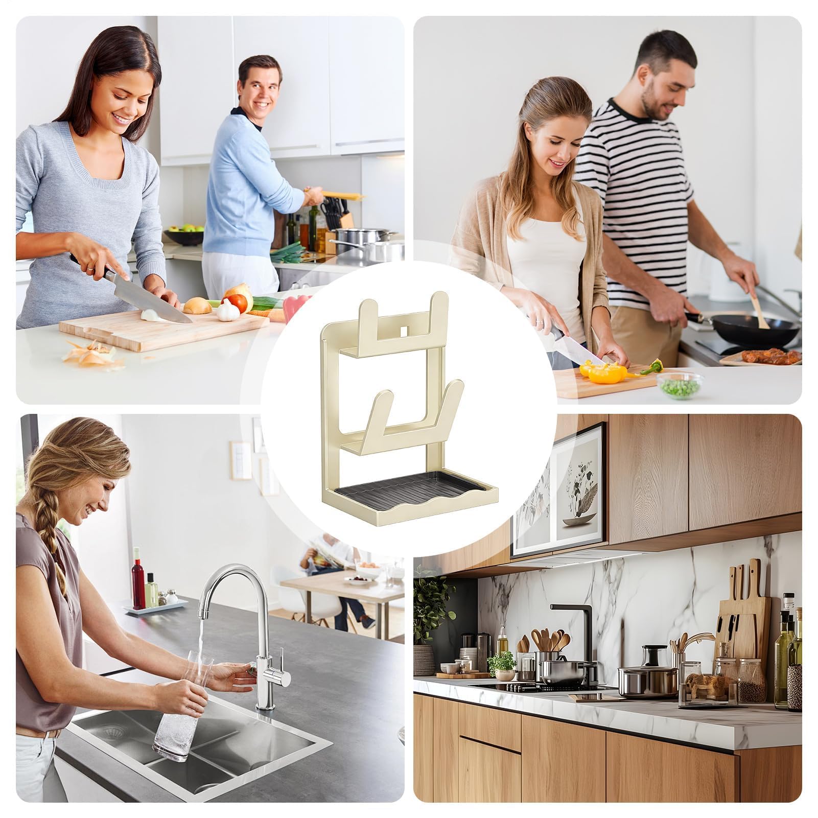 Soporte vertical para tapas de almacenamiento para el hogar, para ollas y sartenes, con bandeja de drenaje, estante de almacenamiento antideslizante, para armarios de cocina, comedores, despensa, plan