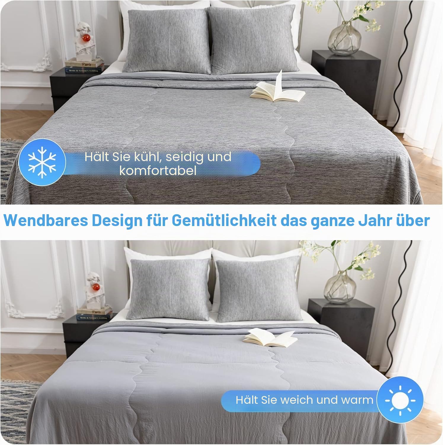 Sommer Kühldecke, Kühlende Decke ohne Bezug, Arc-Chill Q-Max>0,45, Leichtgewicht & Atmungsaktiv, Kühldecken zum schlafen Kühldecke für Heiße Schläfer, Nachtschweiß, Grau, 152 x 228 cm