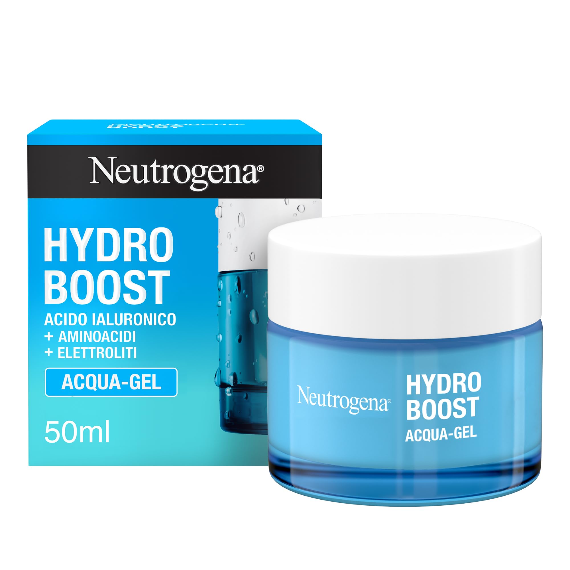 Neutrogena Hydro Boost Acqua Gel, Crema idratante viso in gel leggero a base acqua, Crema viso Acido Ialuronico per un'idratazione intensa, Ideale per pelle mista e sensibile, 50 ml Crema Viso Acqua Gel 50ml