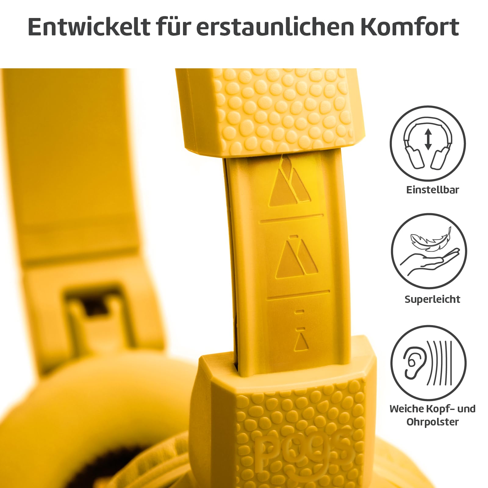 POGS Cuffie wireless Bluetooth per bambini | The Gecko 2 | Cuffie pieghevoli robusti per bambini a partire dai 3 anni | Limite volume 85 dB | Microfono | On-Ear | Funzione di condivisione musicale