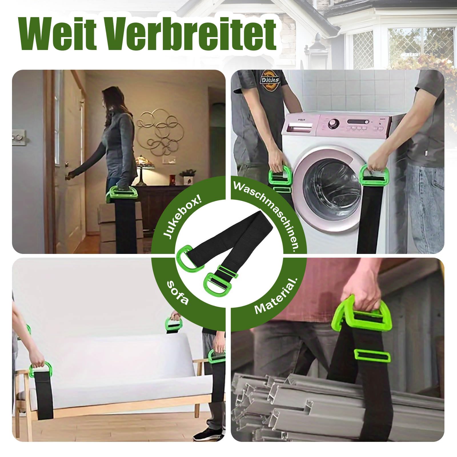 4PCS Tragegurte Umzug, Lasten 600lbs - 200 cm Schwerlast Umzug Tragegurt, Verstellbare mit 2 Paar Rutschfeste Handschuhe, Transportgurt Einfaches Heben Tragen Bewegen von Boxen Möbeln Haushaltsgeräten