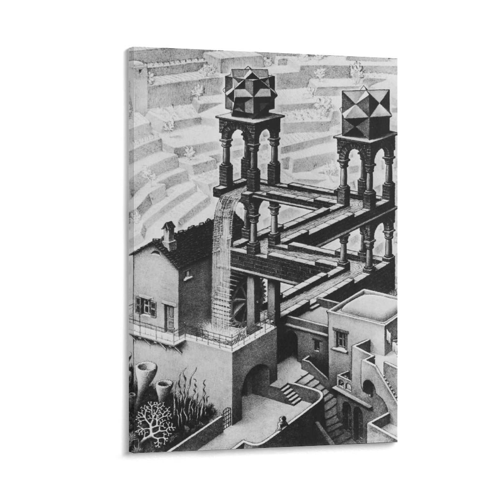 Huihuo Frame-Style Mc Escher Posters Paintings Wall Art Poster Scroll Canvas Painting Picture Living Room Decor Home Framed/Unframed 20X30inch(50X75cm)