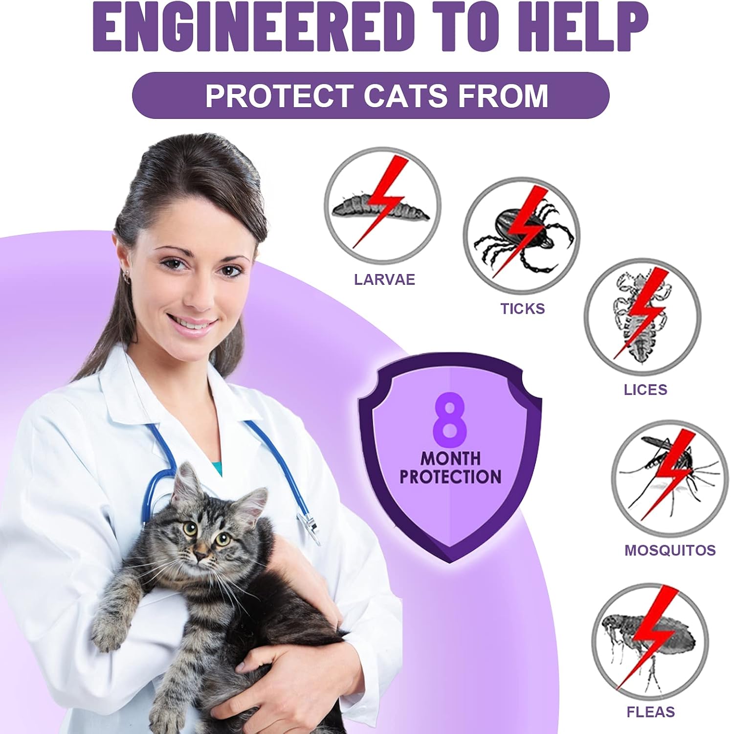 Cat Flea and Tick Collar, 8 Months Effective Protection Waterproof