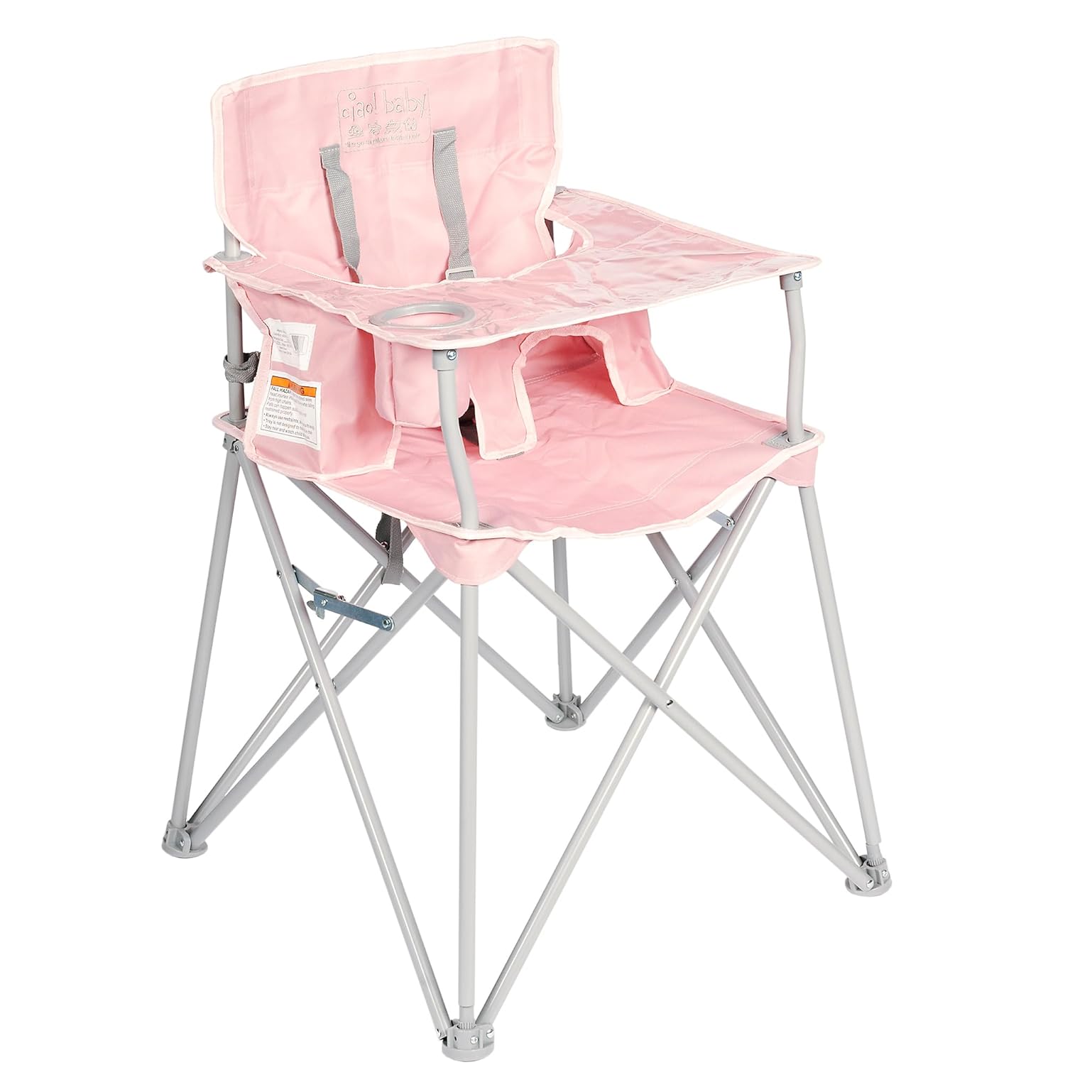 ciao! baby Portable High Chair for Babies and Toddlers, Fold Up Outdoor Travel Seat with Tray and Carry Bag for Camping, Picnics, Beach Days, Sporting Events, and More (Blush)