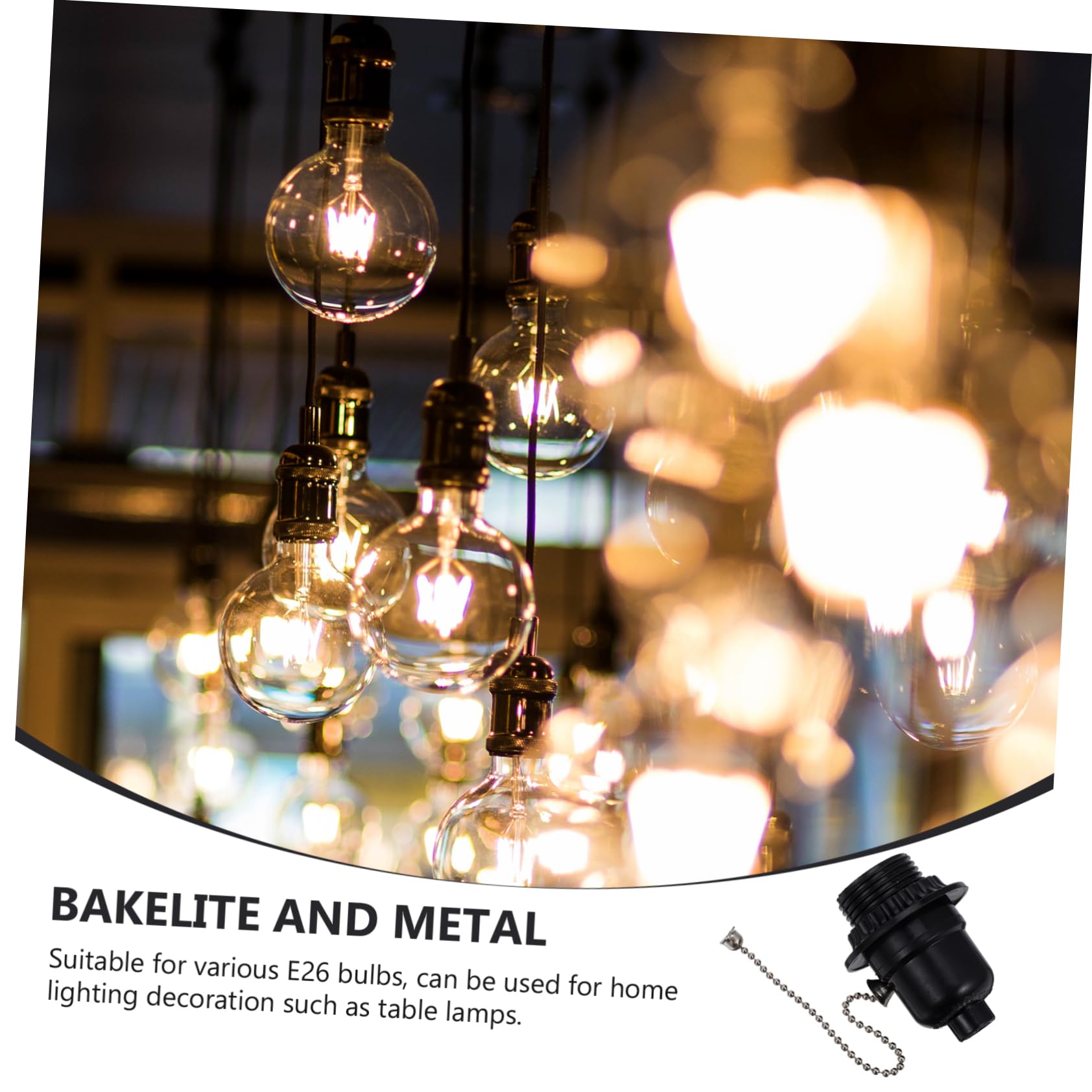 WOONEKY E26 Pull Chain Light Socket with Bakelite Body and Integrated Pull Switch for Table and Floor Lamps Easy Installation Compatible with Standard E26 Bulbs - Image 2
