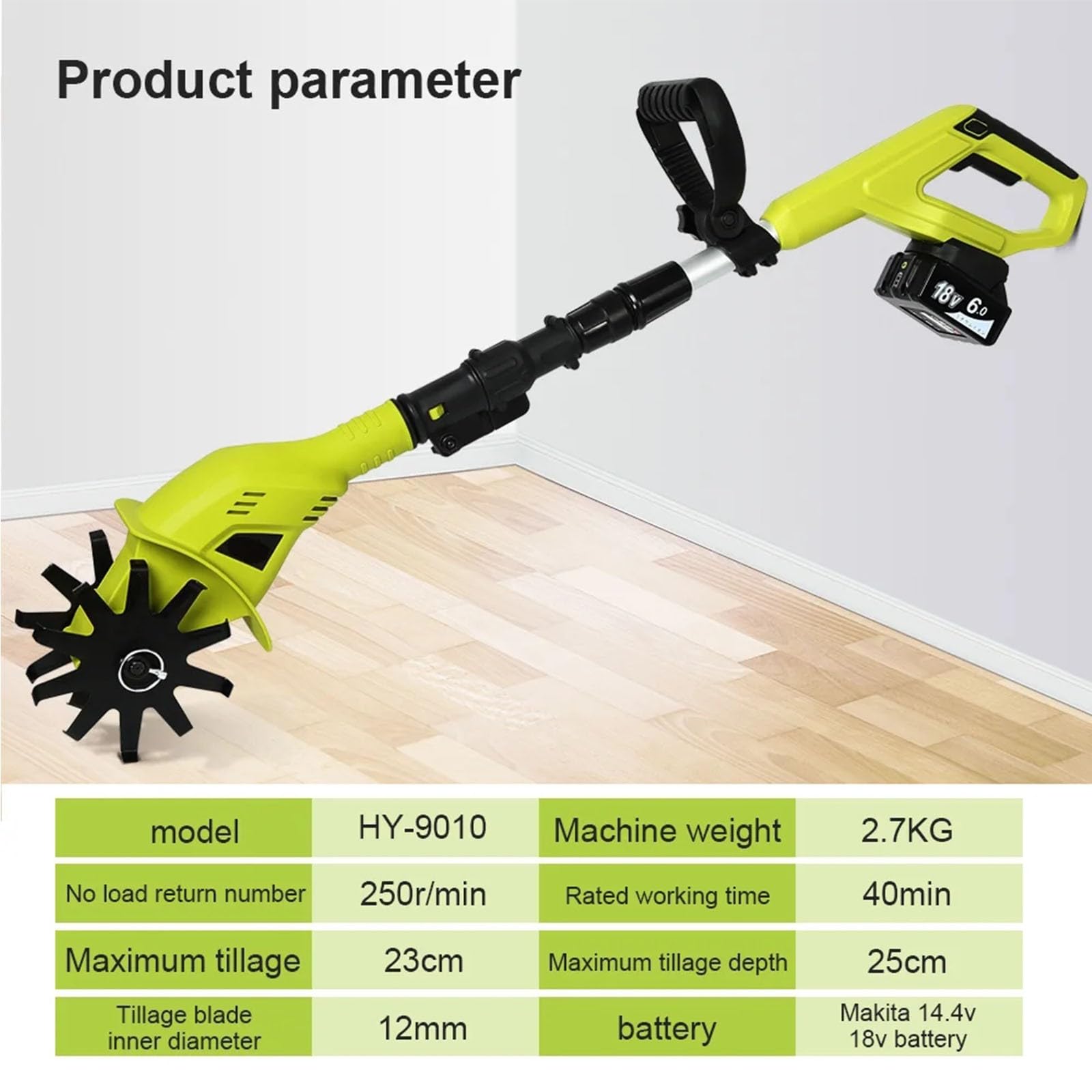 Rotovator Coltivatore Elettrico Compatto E Pratico con Larghezza Di Lavorazione Di 32 Cm E Profondità Di Lavorazione Di 25 Cm,Batteria Al Litio 20 V