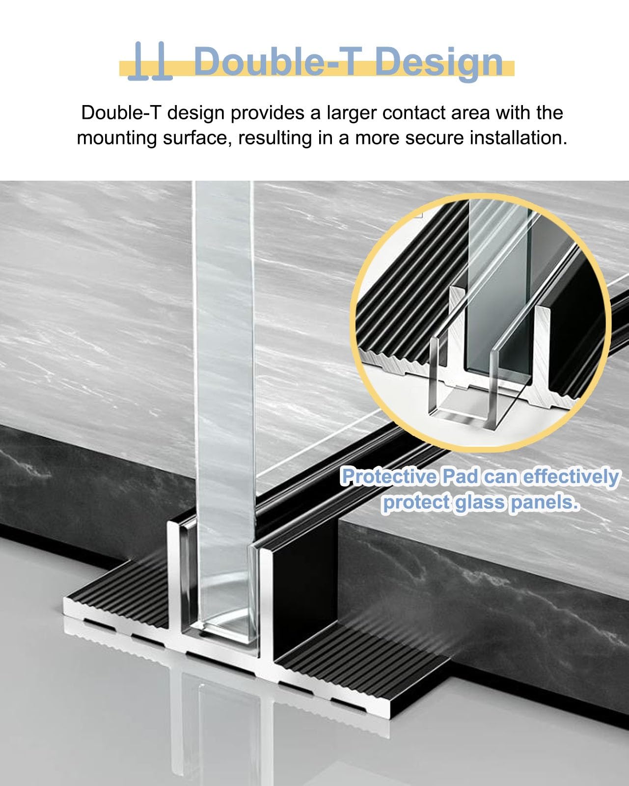 Profil Typu U do Szkła Szczelina Mocująca Aluminiowy Panel Szklany | Profil Mocujący do Ścianki Szklanej, Profil Krawędziowy w Kształcie Litery T, Wpuszczana Prowadnica Panelu Prysznicowego