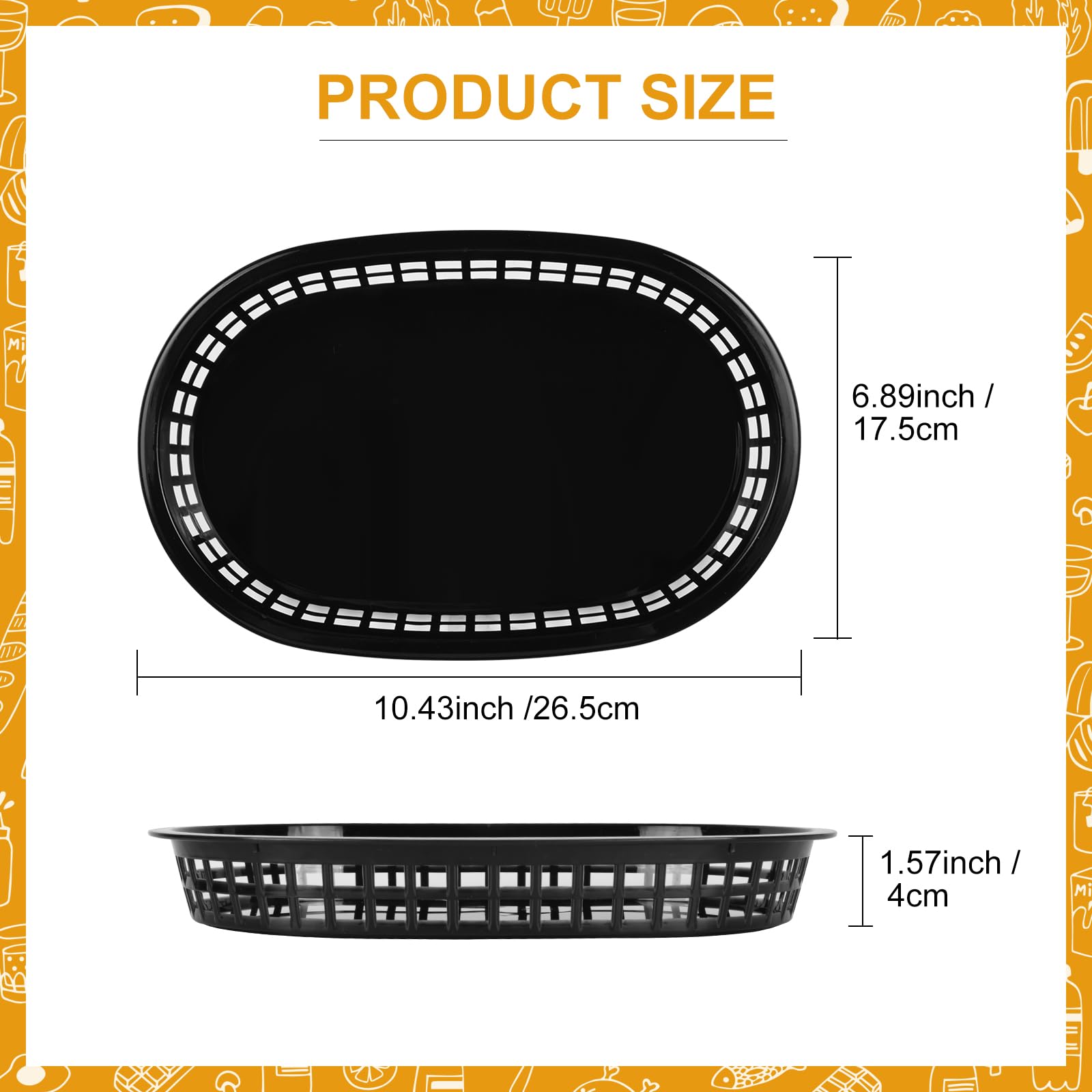 70PCS Oval Black Plastic Food Baskets 10.5×7inch Plastic Baskets For Food For Fried Chicken?Hamburger?French Fries?Hot Dog?Family Gathering Picnic