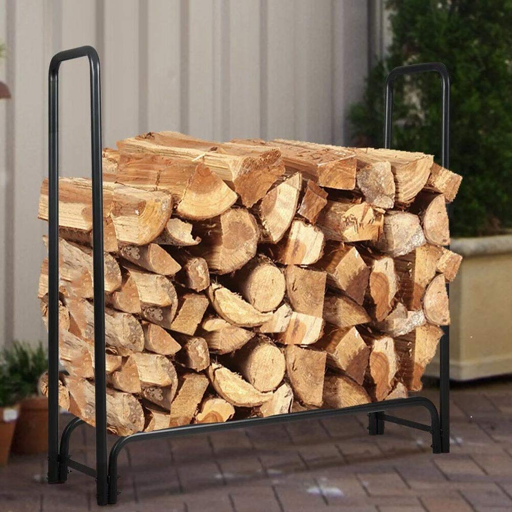 BAKAJI Soporte para leña con estructura tubular de metal, para interior y exterior, para casa, jardín, chimenea, chimenea, estufa, diseño moderno (120 x 120 x 35 cm)