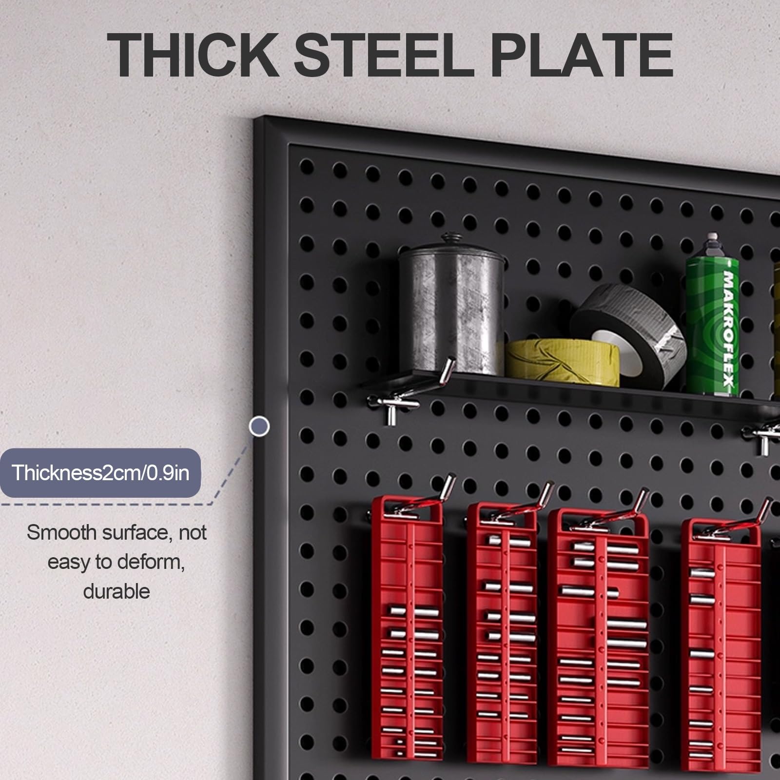 Tablica ścienna z narzędziami, czarna metalowa tablica wisząca na biurko biurkowe, pegboard i akcesoria, stojak do przechowywania na ścianie, odpowiedni do domu, biura, akademika, biurka do gier (100