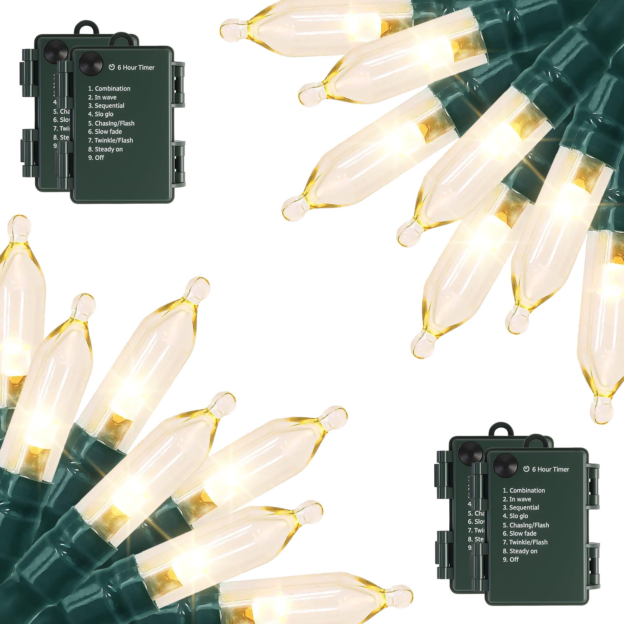 Warm White Battery String Lights — 4 Pack 66ft