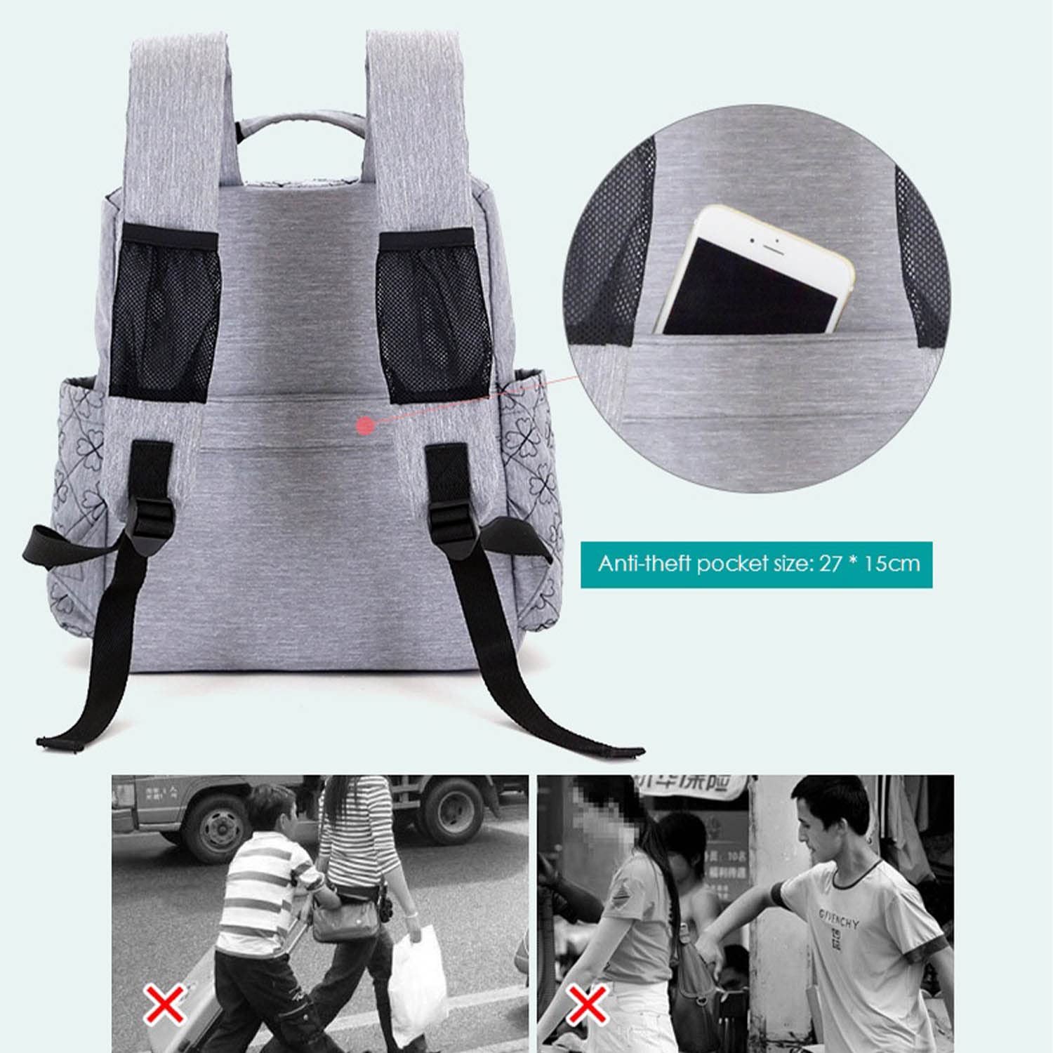 Bolsa de Pañales de Moda para Mamá, Mochila de Viaje para Bebé, Organizador de Pañales, Bolsa de Lactancia para Cochecito de Bebé,Blue