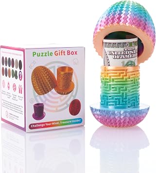 Maze Egg Money Puzzle Box for Kids & Adults, 4 Logic Challenge Brain Teaser Sensory Toy, Hidden Compartment Cash Gift Holder, Birthday Graduation Gifts for Teens, Road Trip Travel Game