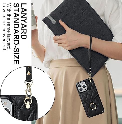 Miniatura 7 de Asuwish Funda de teléfono para iPhone 14 Pro de 6.1 pulgadas con protector de pantalla de vidrio templado, correa de muñeca, anillo de bloqueo RFID,