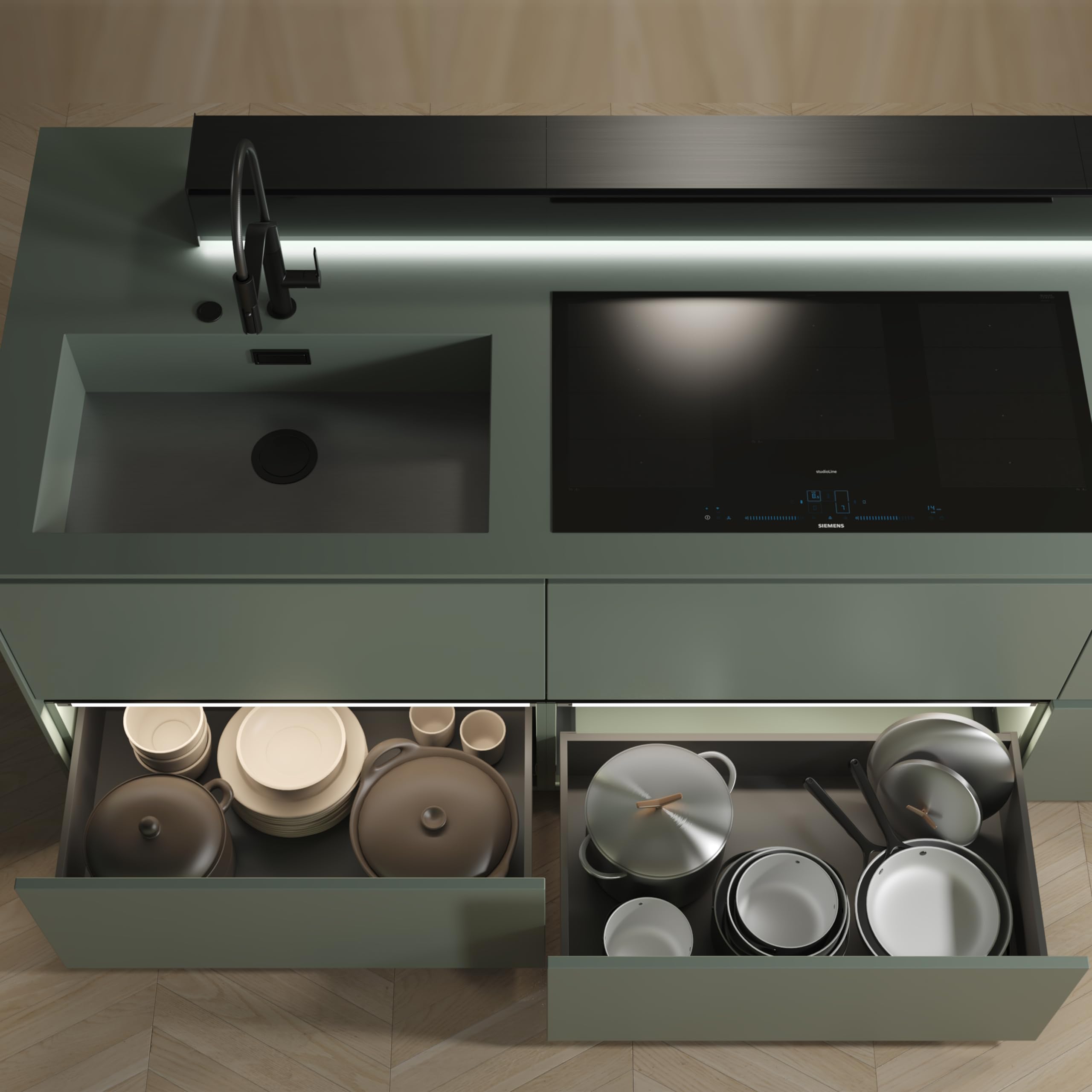 Emuca - Cassetto esterno Vertex 3D 60 kg altezza 242 mm, profondità 500 mm, Grigio antracite, Acciaio