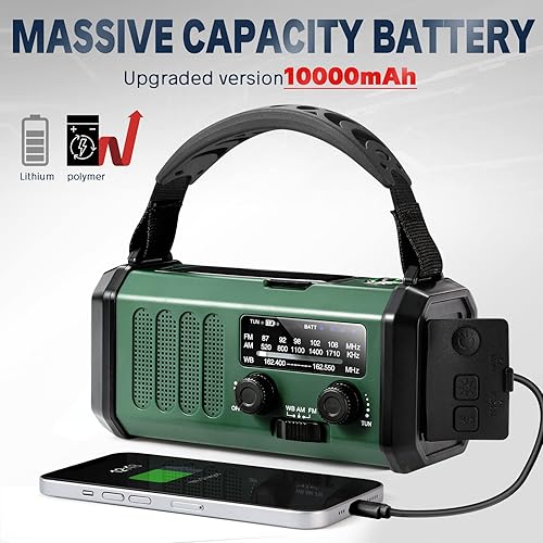 Miniatura 3 de Radio de manivela de 10000 mAh radio de emergencia radio solar radio meteorológica NOAAAMFM carga USB tipo C radio dinamo batería de polímero