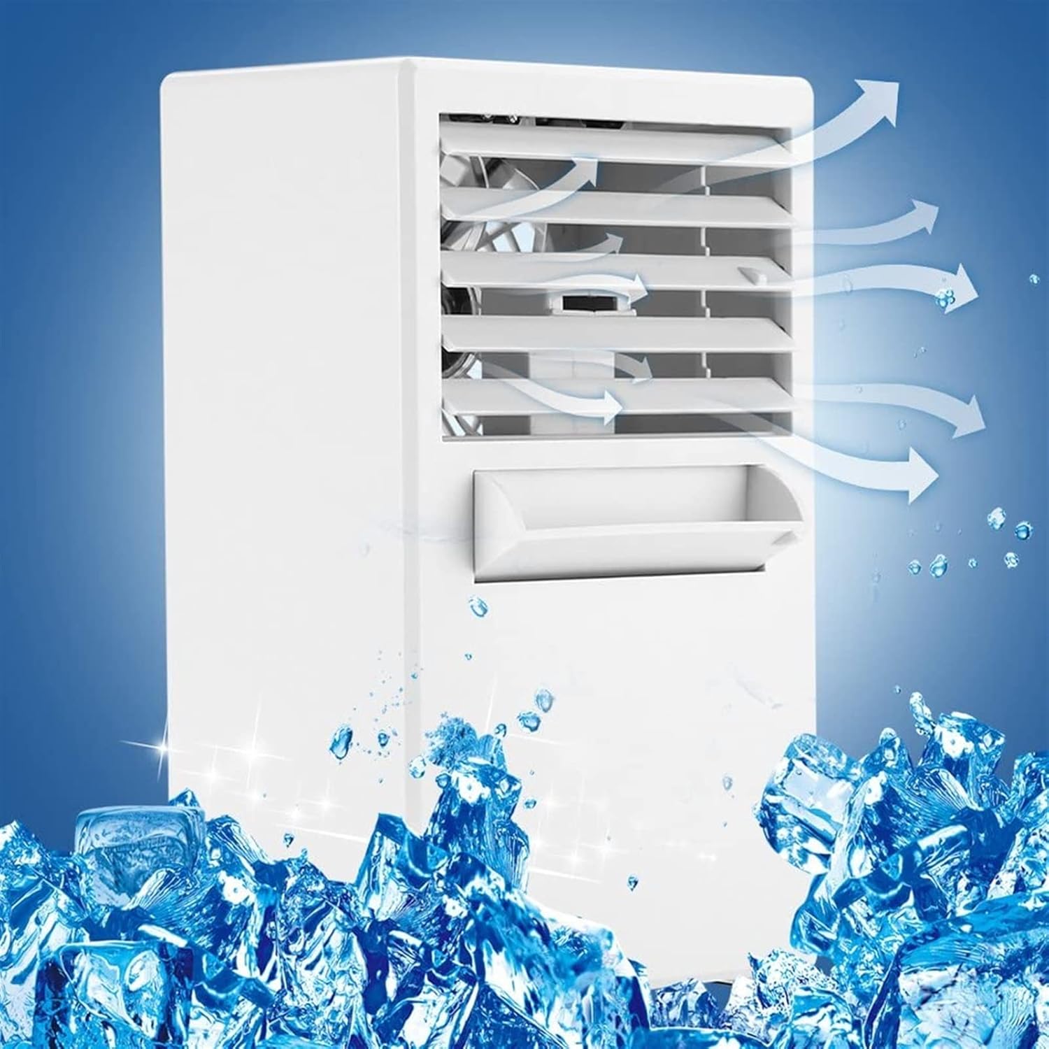 Air Conditioning Fan, Mini Portable Desktop Air Conditioning Fan for Cooling Summer Hot Day Use US Plug 100~240V(Blue) (Size : White)