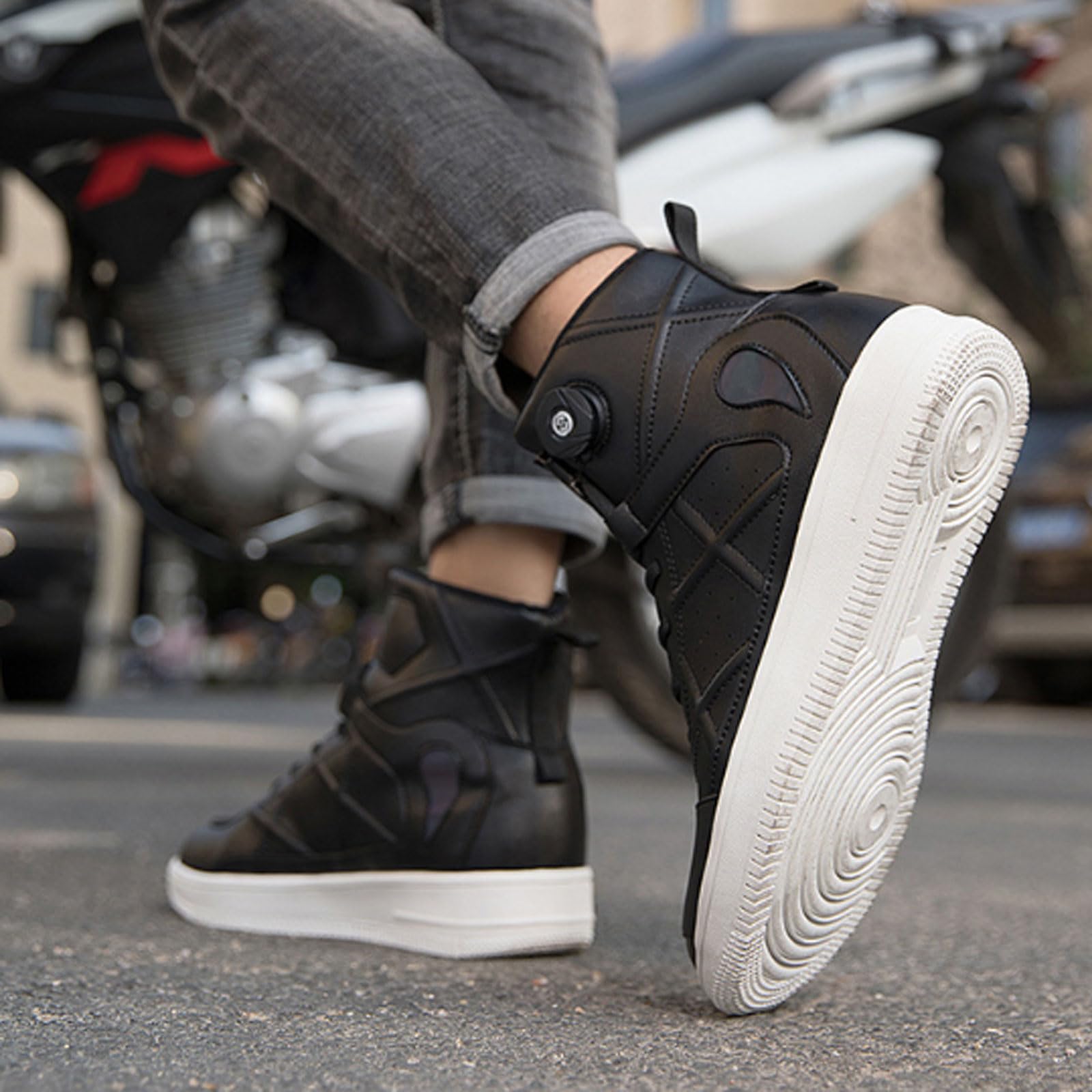 Moto Zapatos de Moto para Hombre,Zapatillas de Moto,Zapatillas de Motocross,Zapatillas de Motocicleta Casuales,Material de cueros,Suelas de Goma,Protección Tobillo y talón.