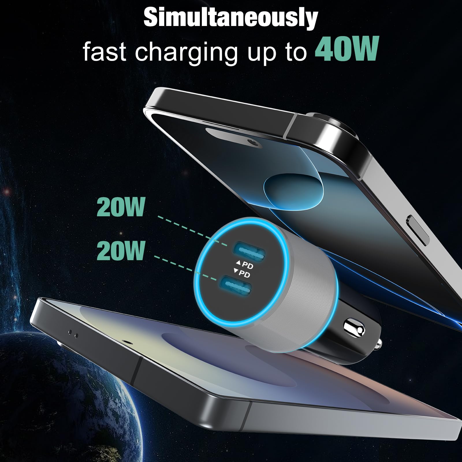 5 Pack 40W USB C Car Charger, Dual 20W Type C Car Charger Adapter Fast Charging for iPhone 16 Pro Max/Plus/15/14/13, Samsung Galaxy S25 Ultra/S24/S23/S22/A16/A15/A55, Pixel Cigarette Lighter Adapter