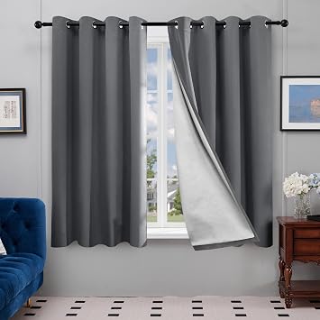 Deconovo Dark Grey Blackout Curtains for Bedroom, Room Darkening Thermal Insulated Grommet Window Drapes for Living Room, 52W x 63L Inch, Maximum Light Reduction, Noise Reducing Drapes, 2 Panels