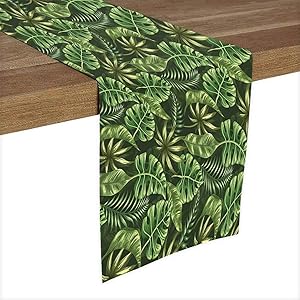 Dark Green Forest Green and Apple Green Polyester linen Tea Long Table Runner,Jungle Forest Palm Leaves Hawaiian Summer Tropic Theme Decor for Art Wedding Bridal Shower Bachelorette Party (18