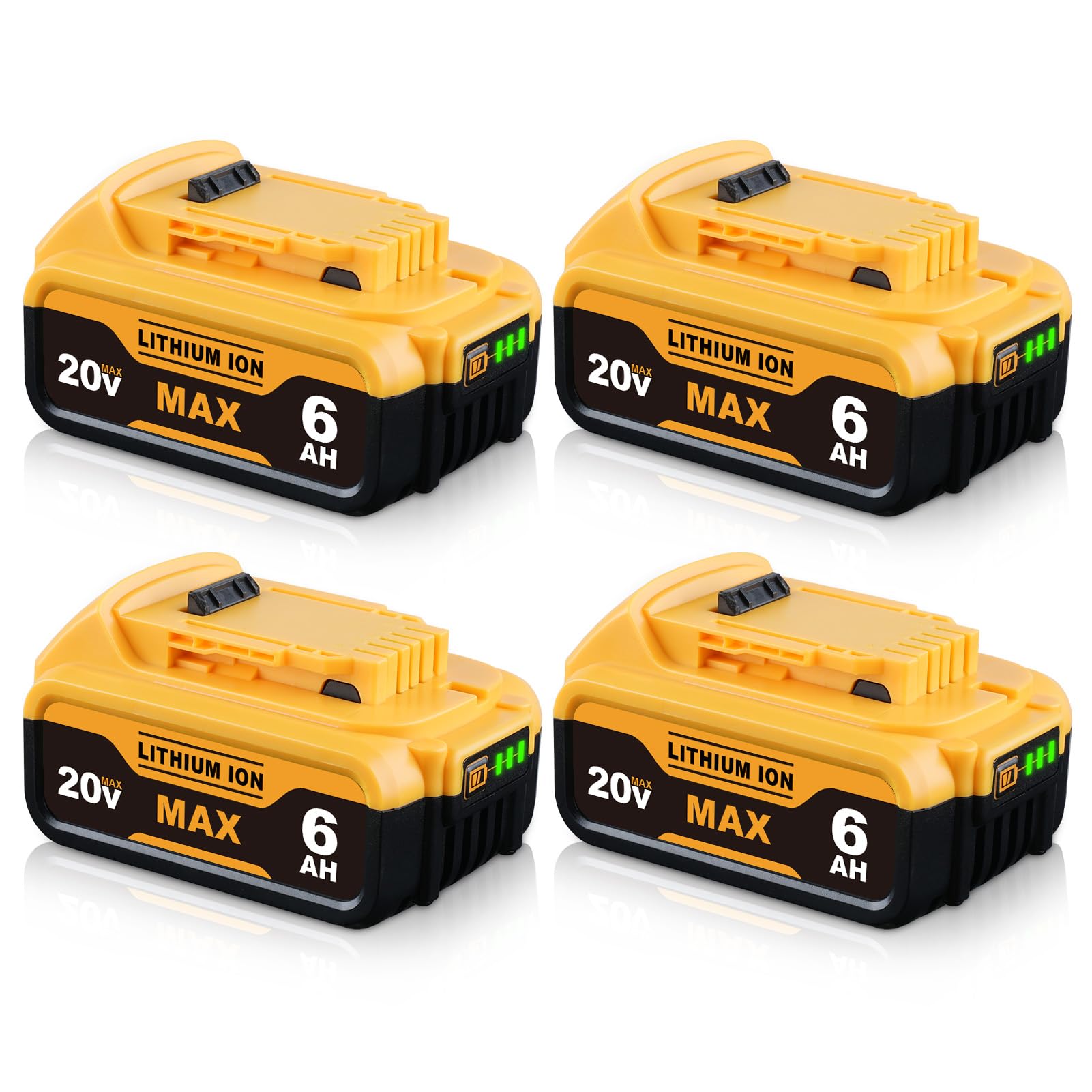 4Pack DCB200 6000mAh Replacement for Dewalt 20V Battery Compatible with Dewalt Battery Lithium-ion DCB200 DCB204 DCB203 DCB207 DCB208 Compatible with