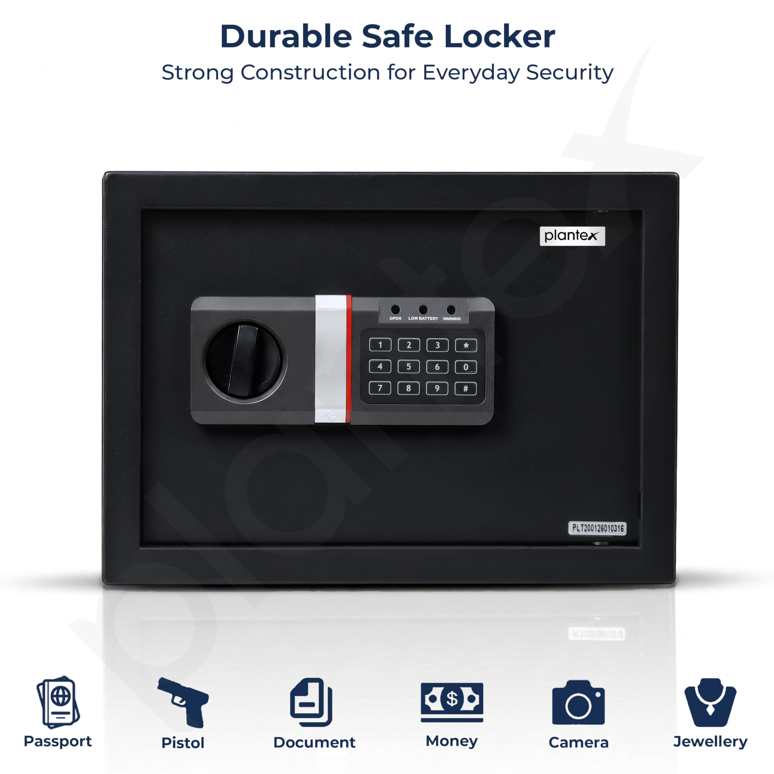 Plantex Hotel Safe - Digital Lock, Emergency Key -8