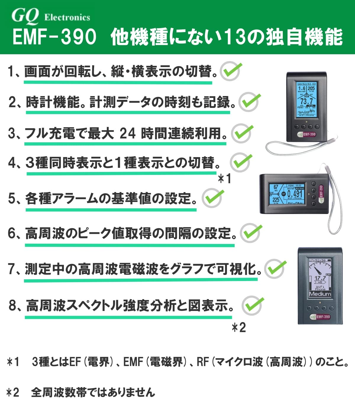 【美品】高性能電磁波測定器 GQ EMF-390　電磁波測定器　電磁波 正規代理店保証1年】電磁波測定器 電磁波計 GQ EMF-390 5G対応