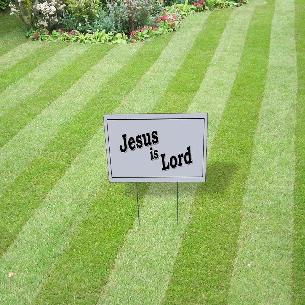 Weatherproof Yard Sign Jesus is Lord Black Lawn Garden God 18x12 Inches 2 Sides Print
