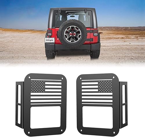 Nilight Protectores de luz trasera, cubiertas de luz trasera negras para Wrangler JK Unlimited 2007-2017, par