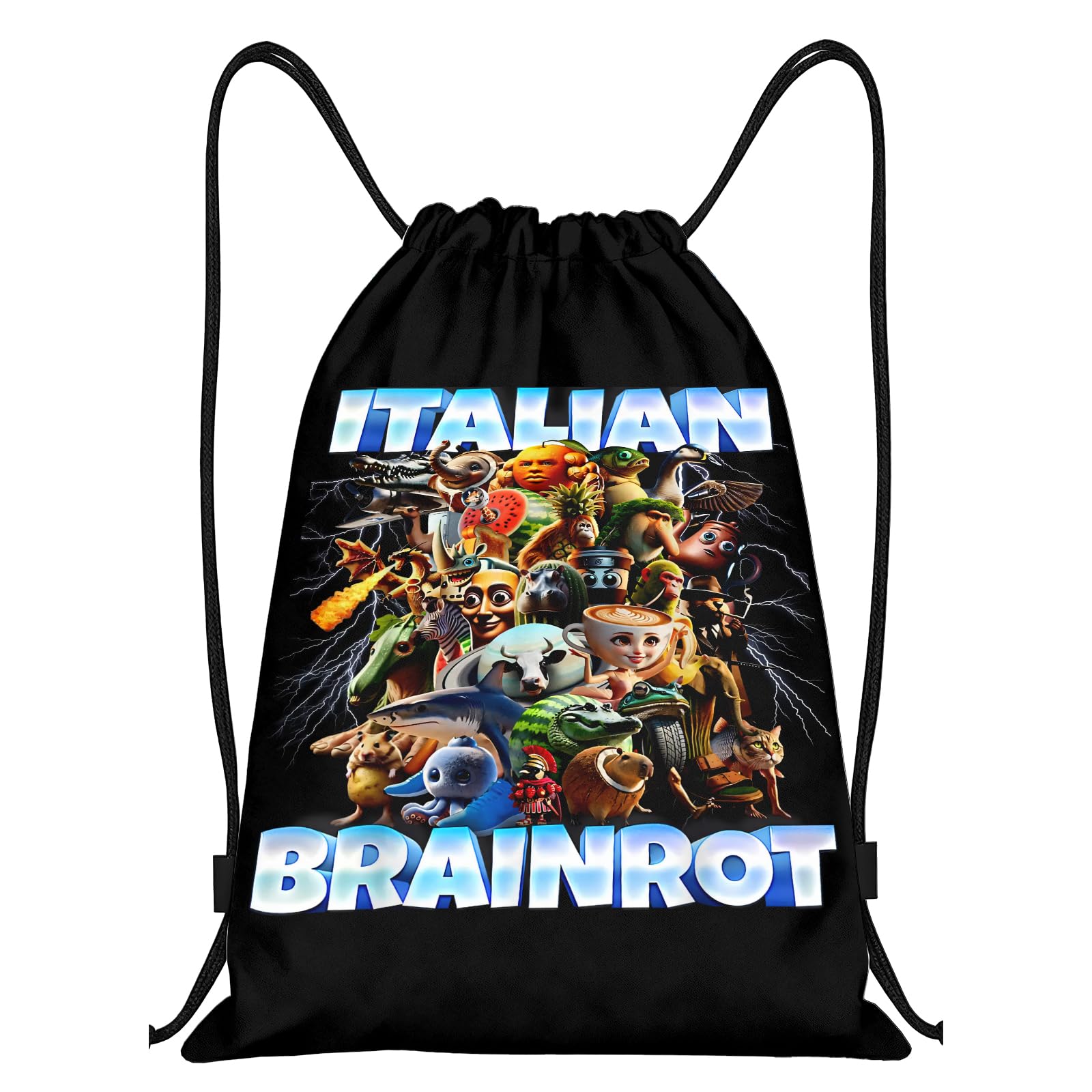 zhongko Brainrot Drawstring Bag, Waterproof Bags for Kids, Student Portable Storage Bag, Cute Brainrot Printed Bag, Lightweight Sports Backpack for Swimming, Beach and Camping, 43x32cm