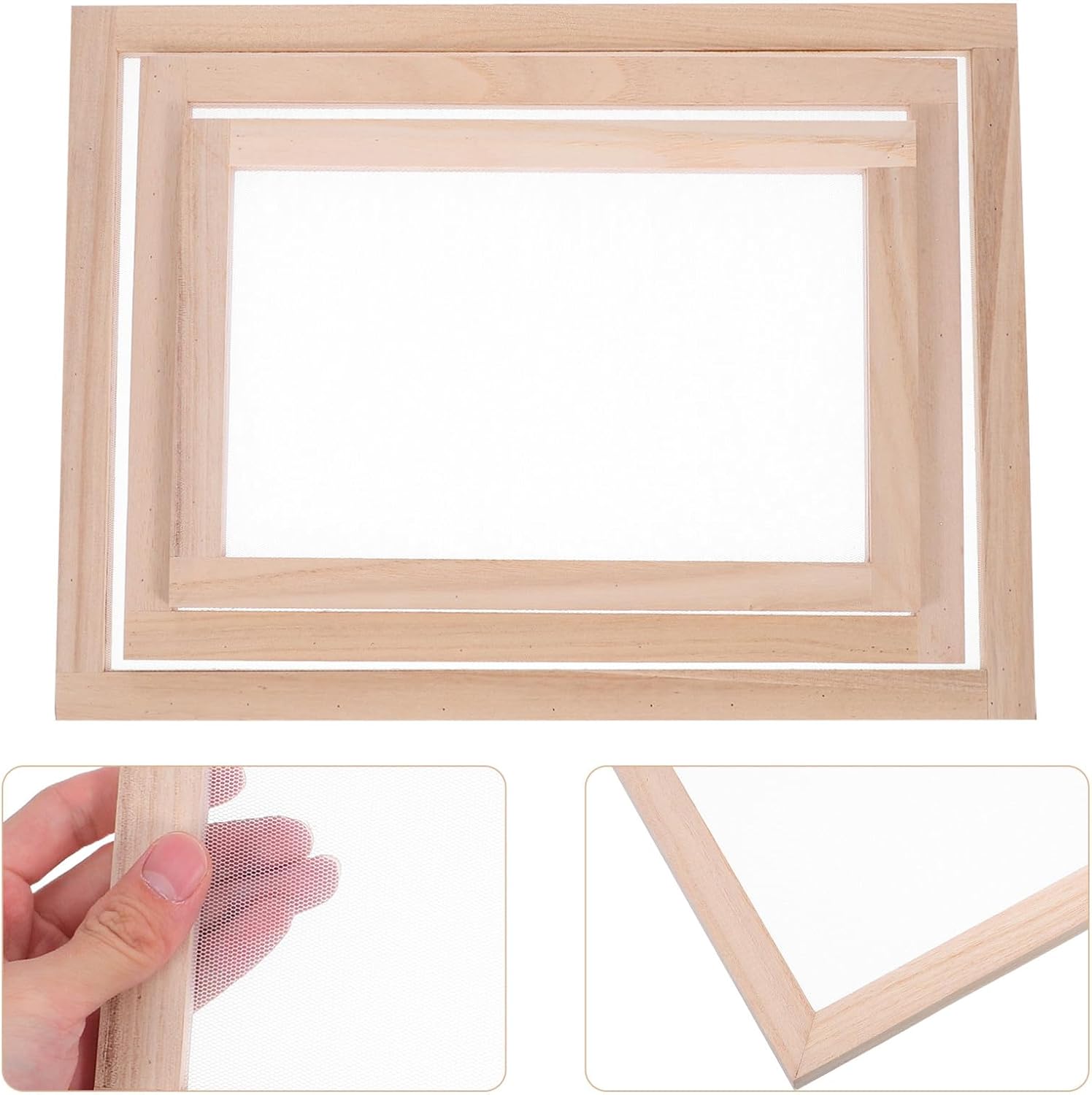 3pcs Paulownia Wooden Paper Making Frame with Mesh Deckle
