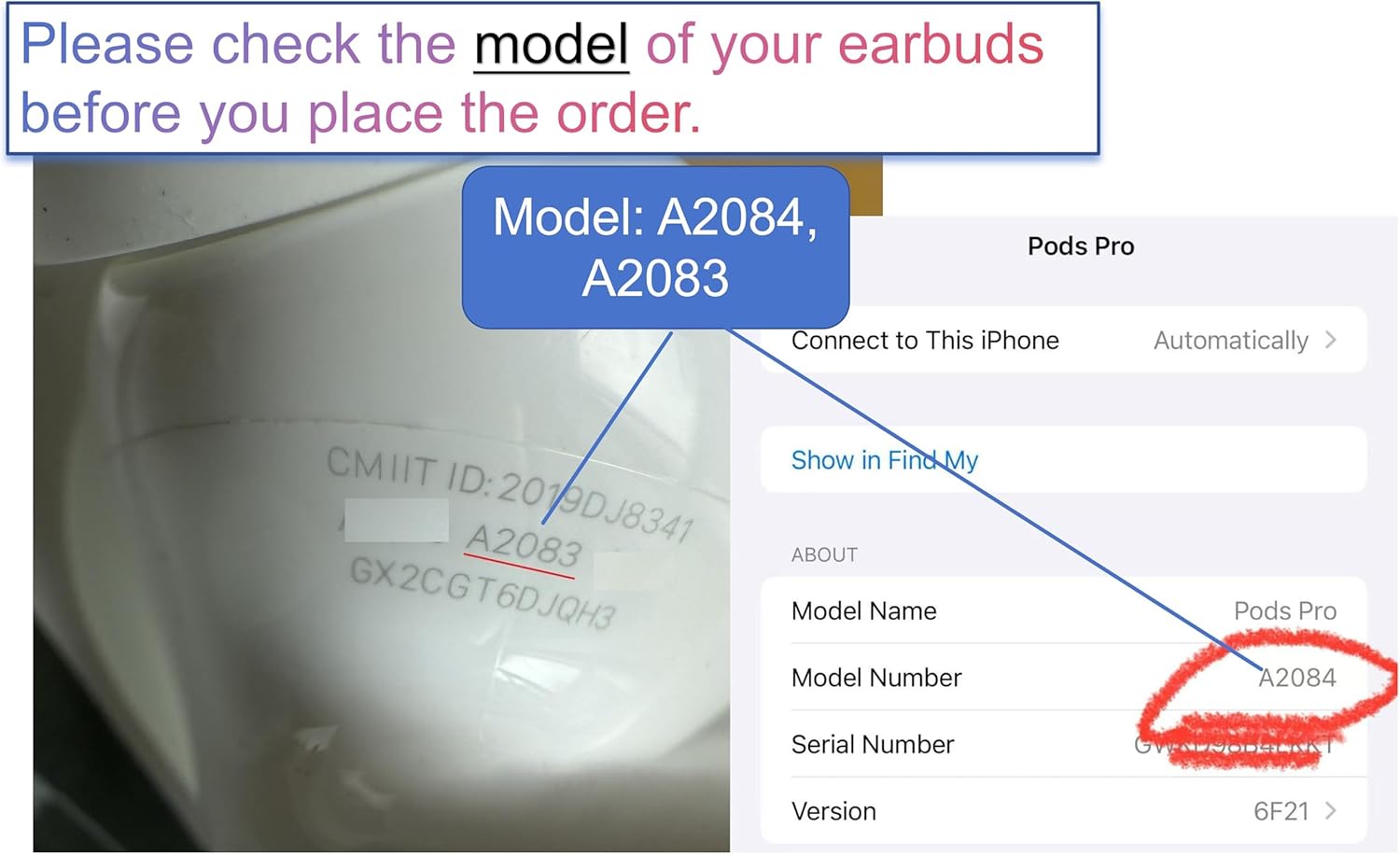 Original Right Earbud Replacement A2083 for Pod Pro 1st Gen, Compatible with OEM Air Pro Charging Case A2190, A2084, Single Right Ear Side Only, Used Pods Pro 1