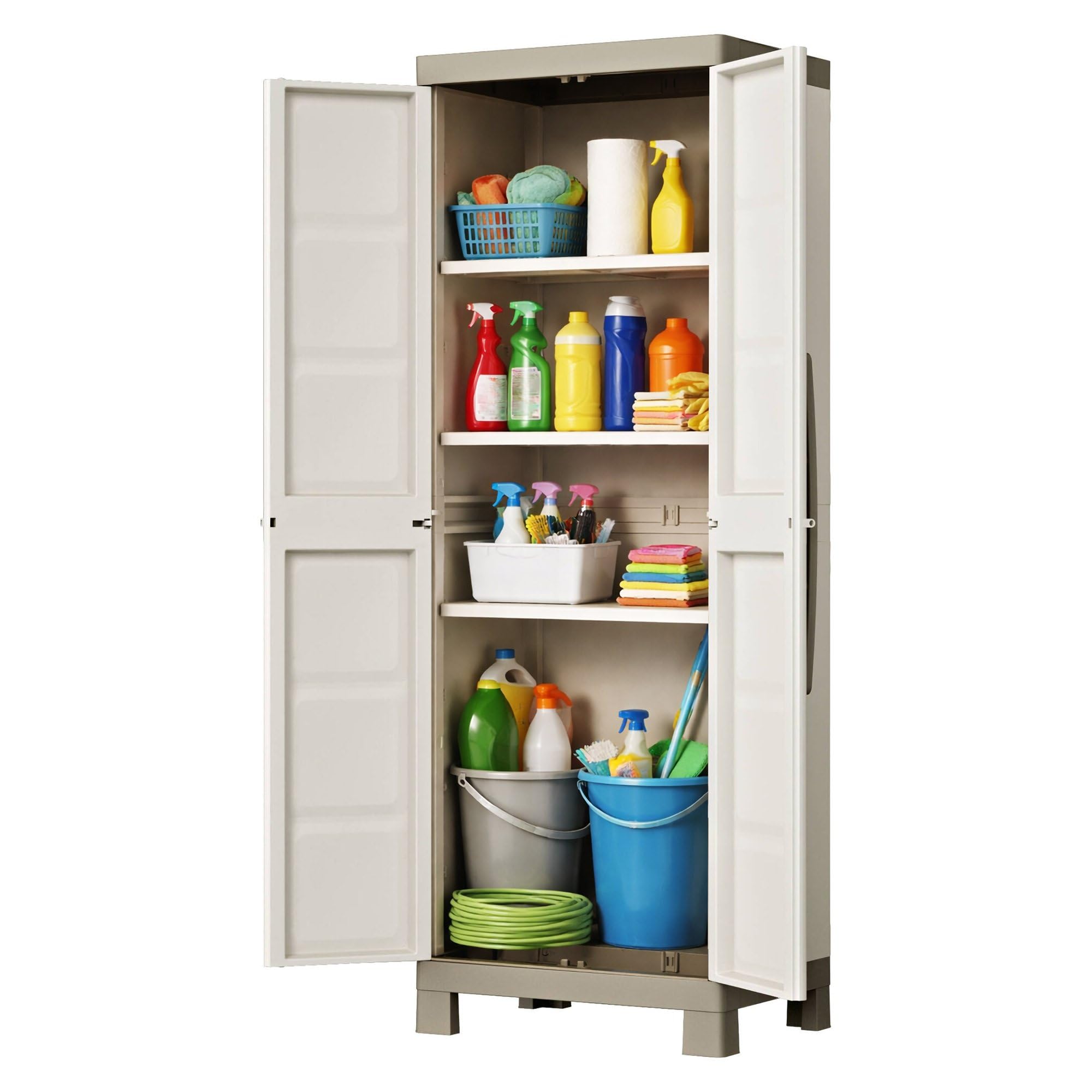 Dmora Armadio da Esterno Ghedi 45x65x182h cm Marrone Sabbia 4 Ripiani Impermeabile, Mobile da Giardino 2 Ante Made in Italy