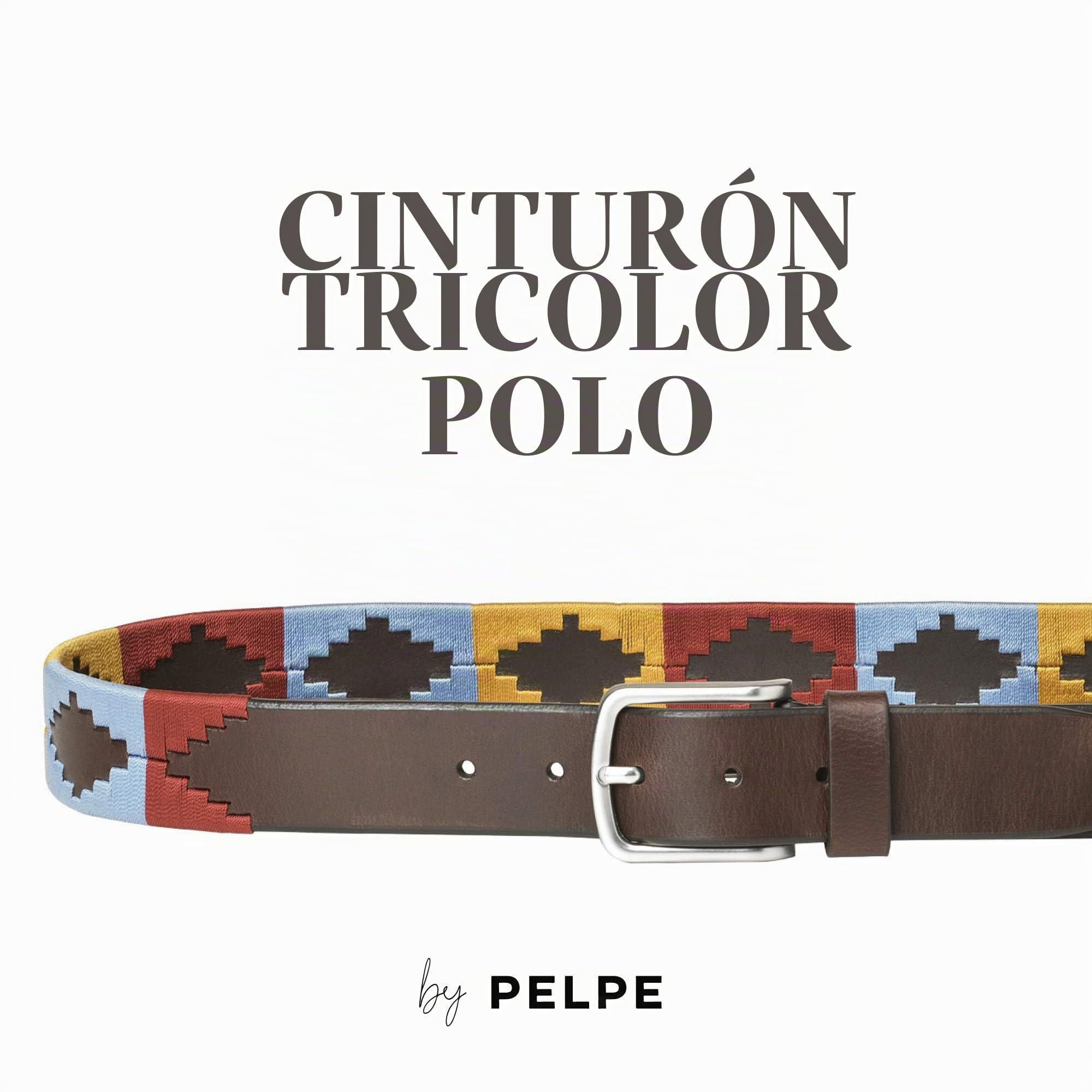 Cinturón argentino de piel, con pulsera de hilo y cuero a juego. Cinturón bordado sobre cuero, para hombre y mujer. Cinturones argentinos Polo.