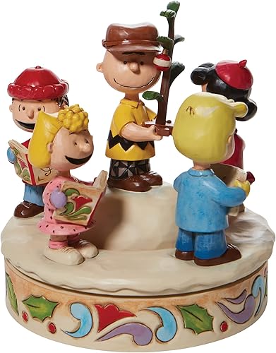 Enesco Peanuts by Jim Shore The Gang Caroling Around The Gang - Figura giratoria a mano, 6.5 pulgadas, multicolor, rojo