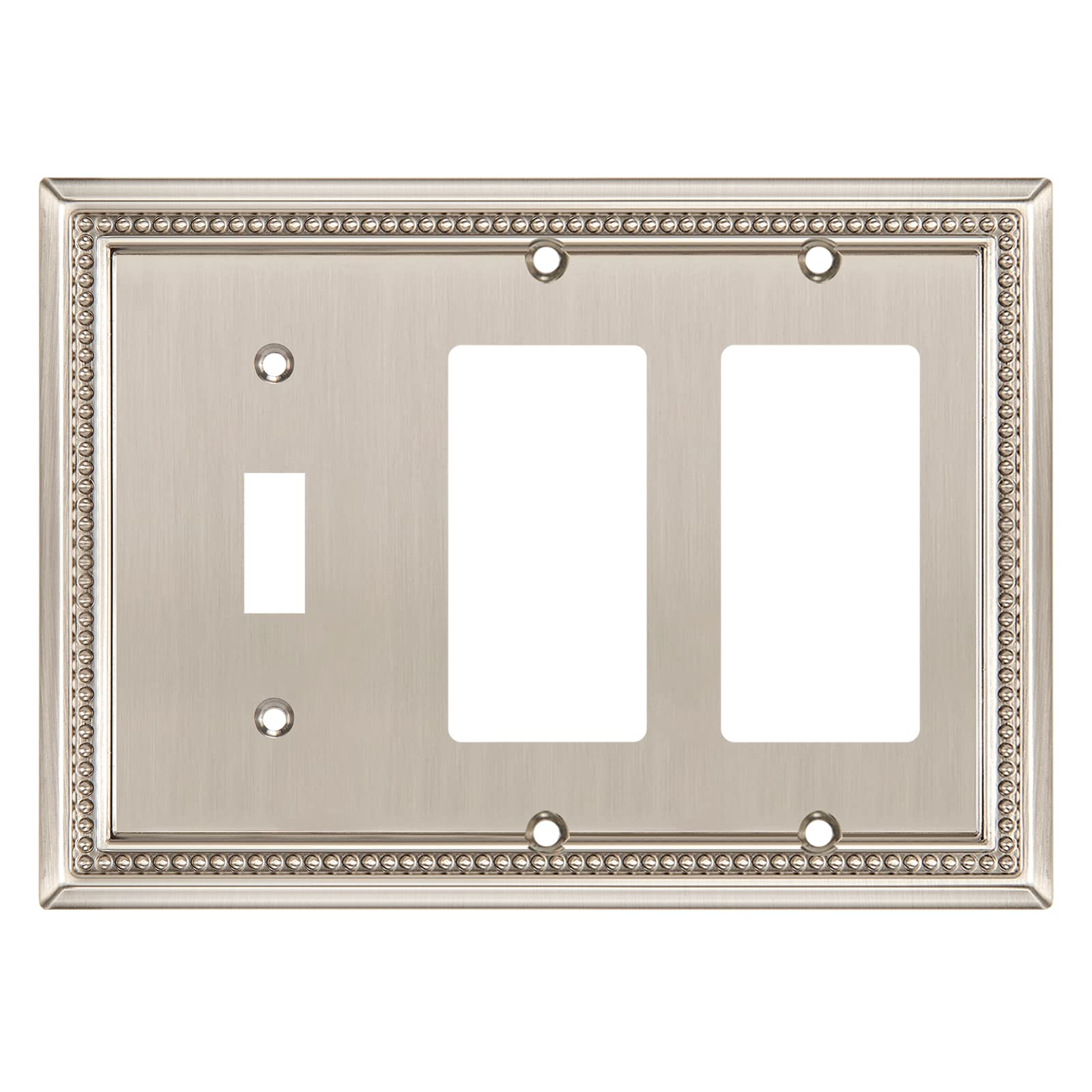 Henne Bery Sunken Pearls Heavy Duty Decorative Wall Plate Switch Plate Outlet Cover (Single Toggle/Double Decorator, Satin Nickel)