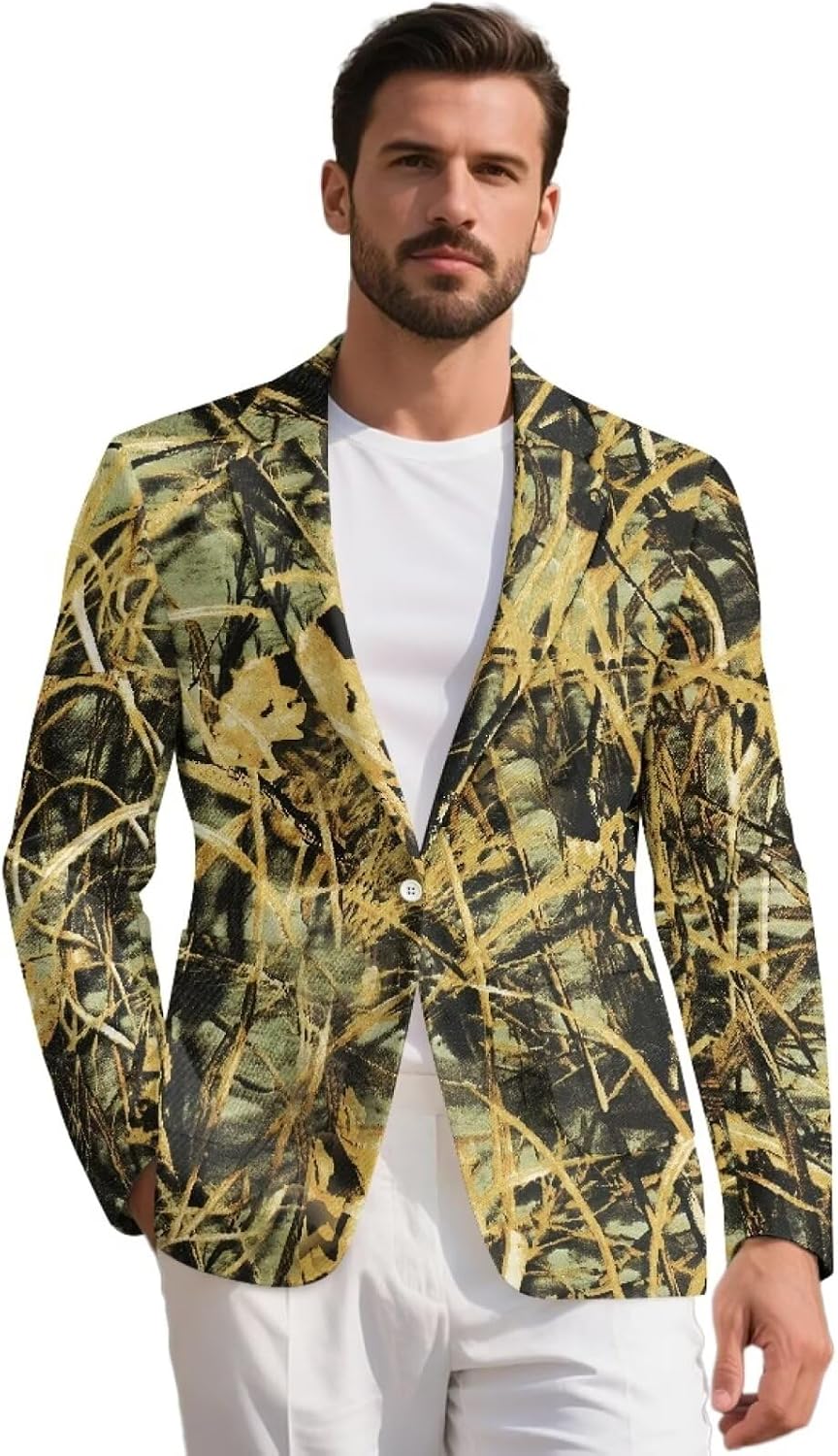 TOADDITDO Camo Tree Leaf Print Men's Sport Coats Blazers Casual One Button Business Suit Jacket