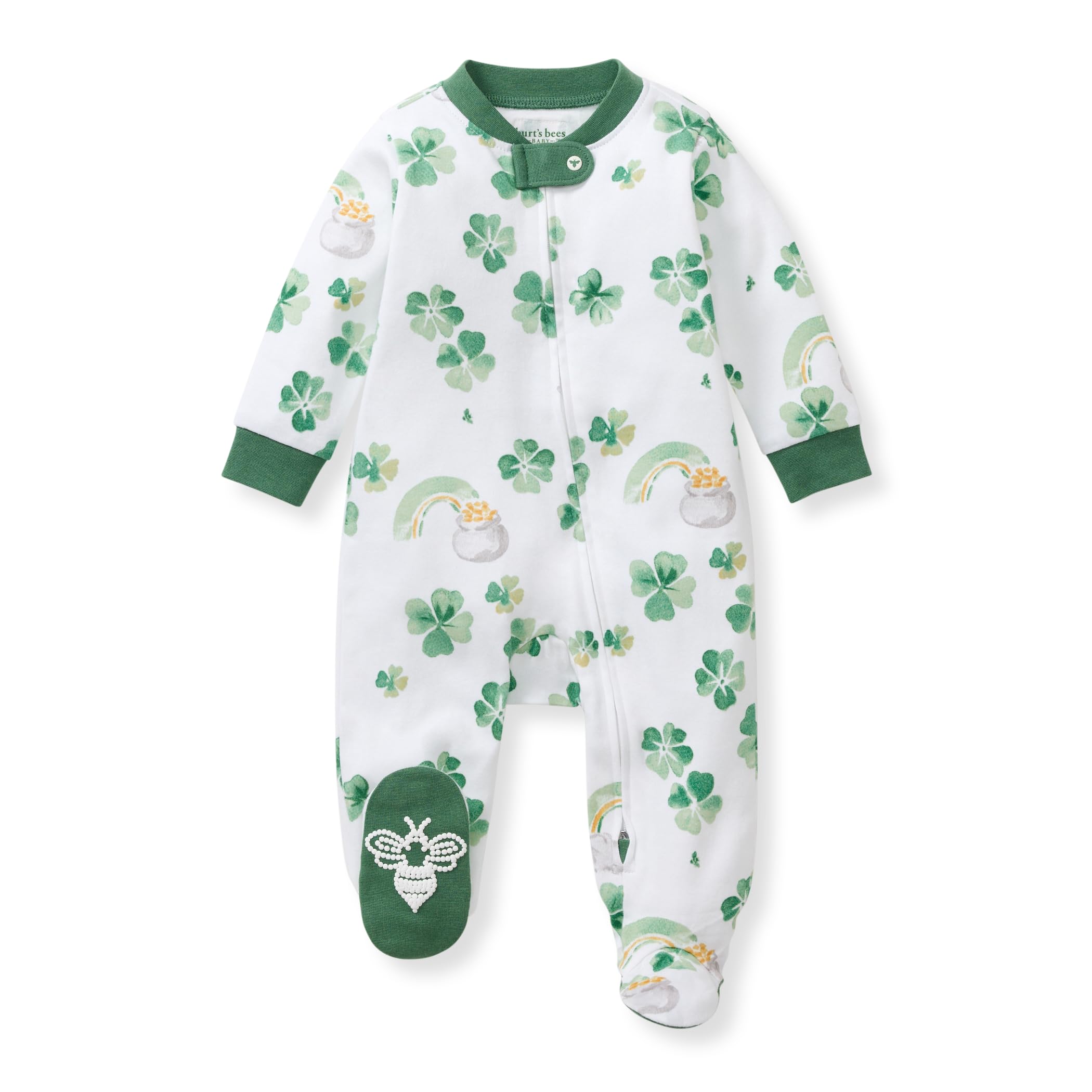 Burt's Bees Baby Girls' Organic Cotton, Sleep and Play Footed Pajamas | Easy zip front PJs feature a 2-way zipper to ensure newborns have a restful nights sleep 3-6 Months Happy Go Lucky